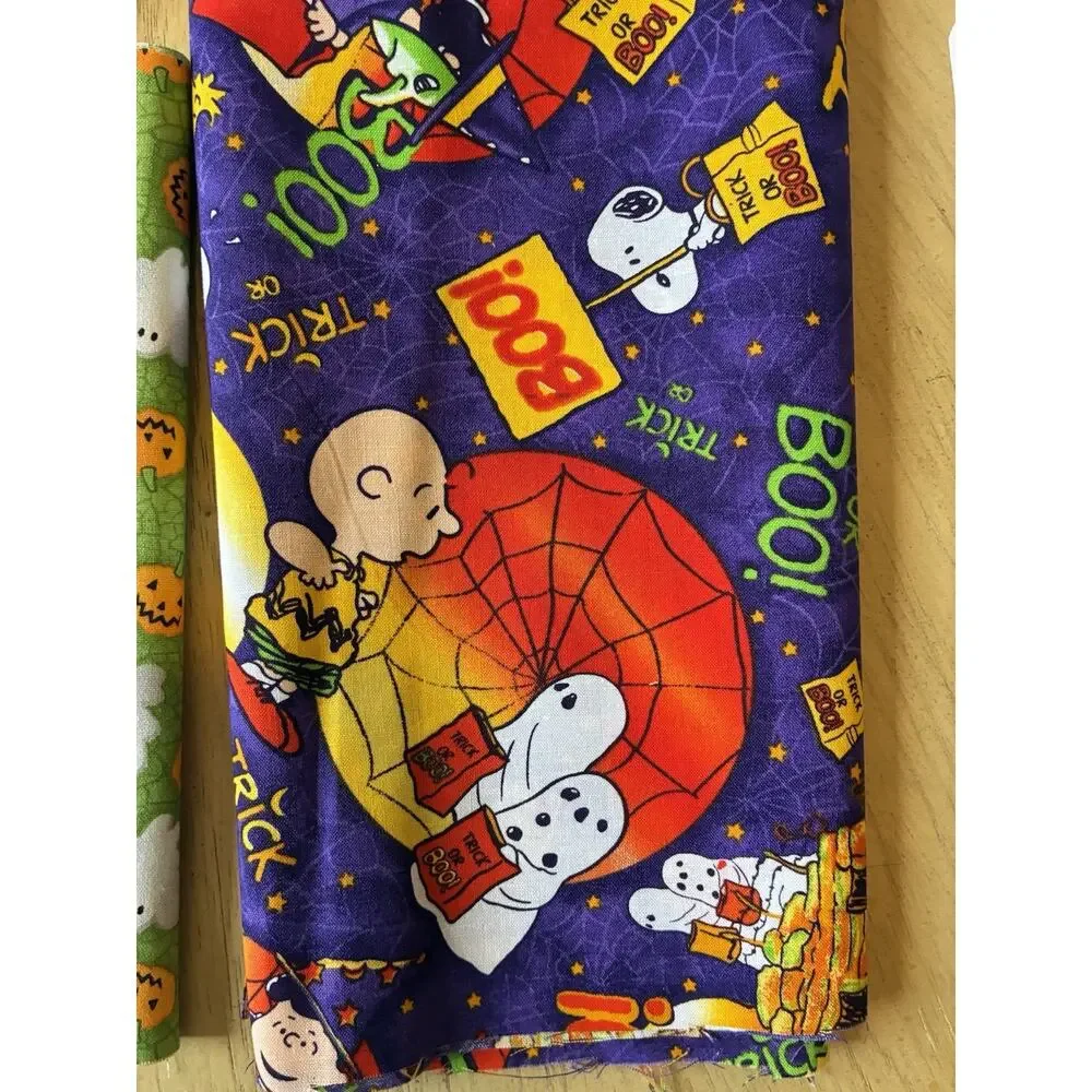 Lot 12 Halloween Cotton Fabric Destash Prints Cats Bats Ghosts Snoopy 42”x10”